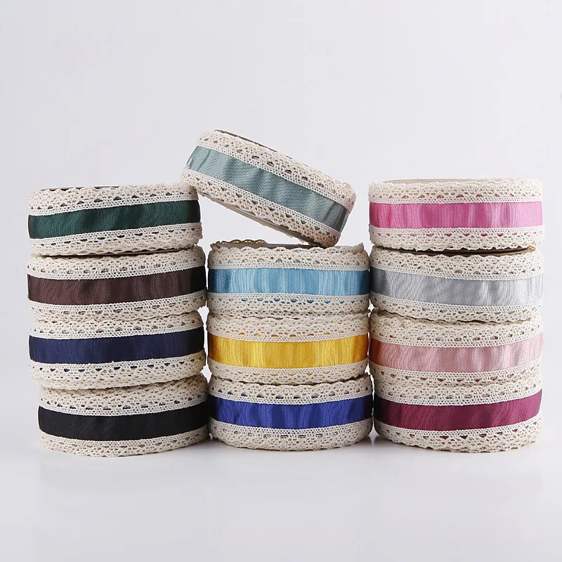 40MM Satin Grogsrian Ribbon With Lace Beige Sided Handmade DIY Bow Hair Accessories Lolita Clothing Shoes Hats Accessories Trim