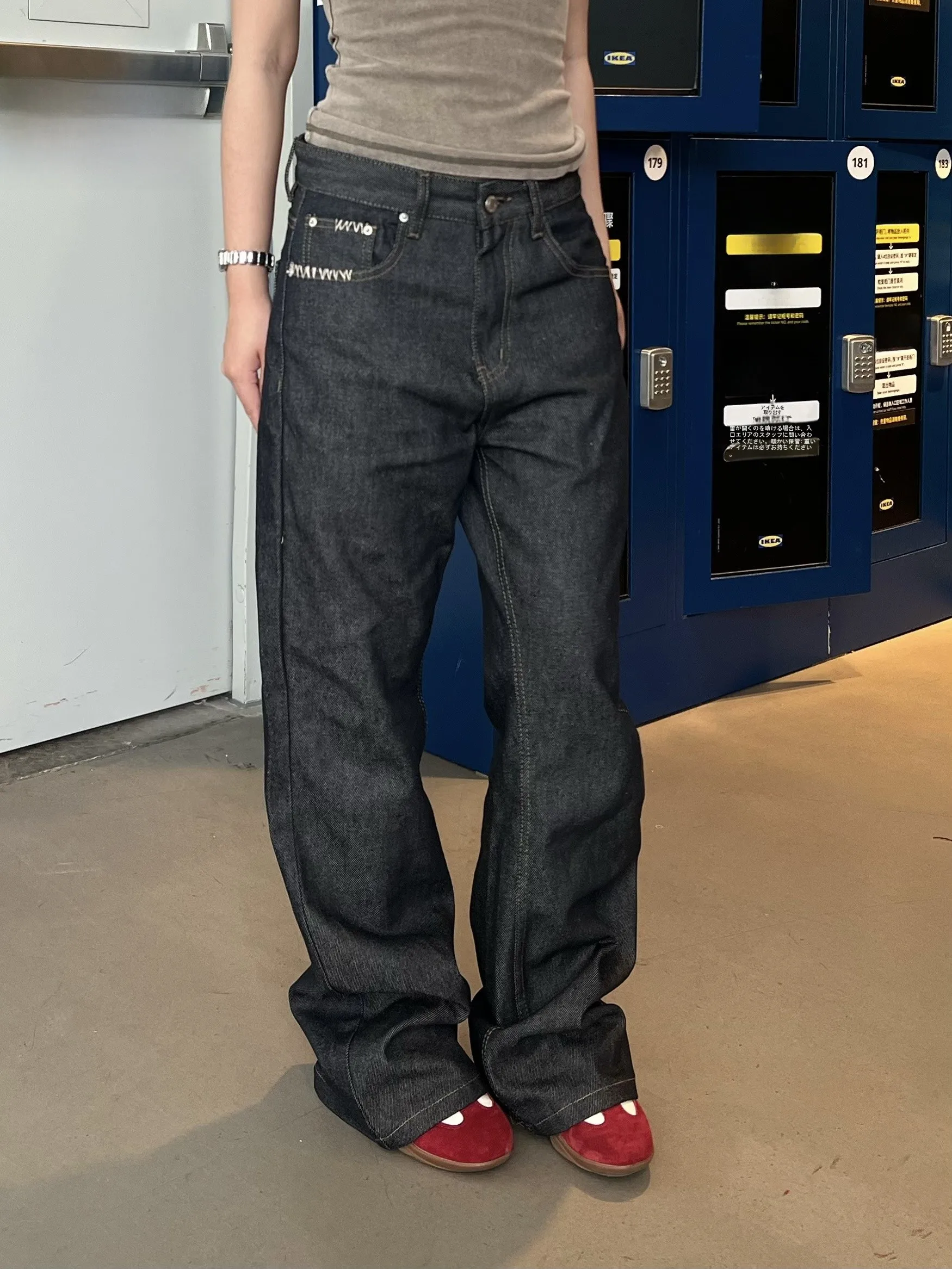 

Черные джинсы прямого кроя ручной работы из оригинального денима, свободного кроя, в стиле ретро, американского стиля Cleanfit, 13 унций, для мужчин и женщин