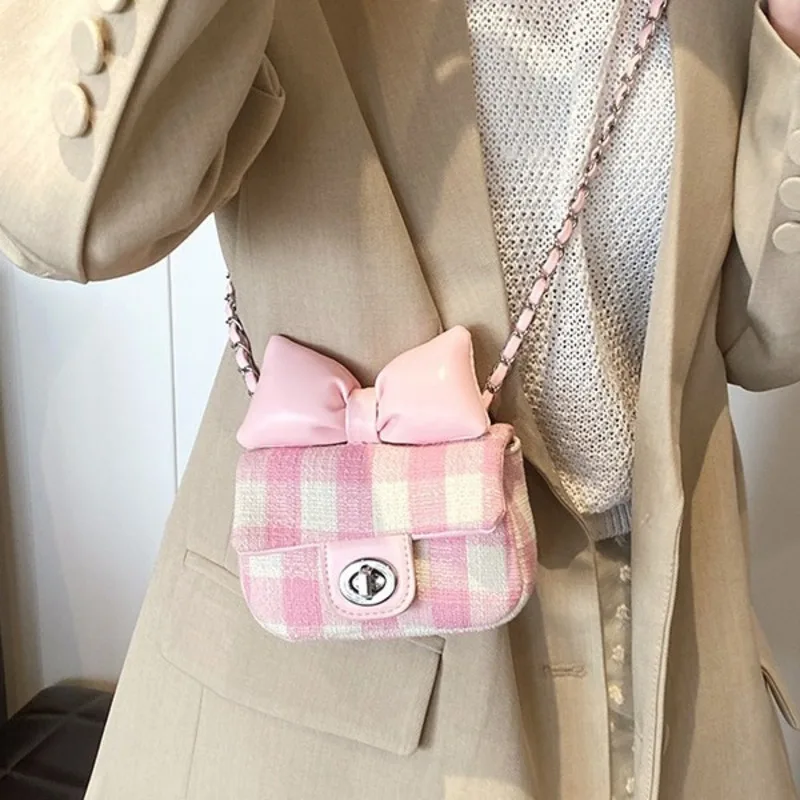 Fashion Bow Chain Crossbody Bag Unique Bowknot Luxury Designer Messenger Bags Women Kawaii Mini Pink Shoulder Bag Handbag