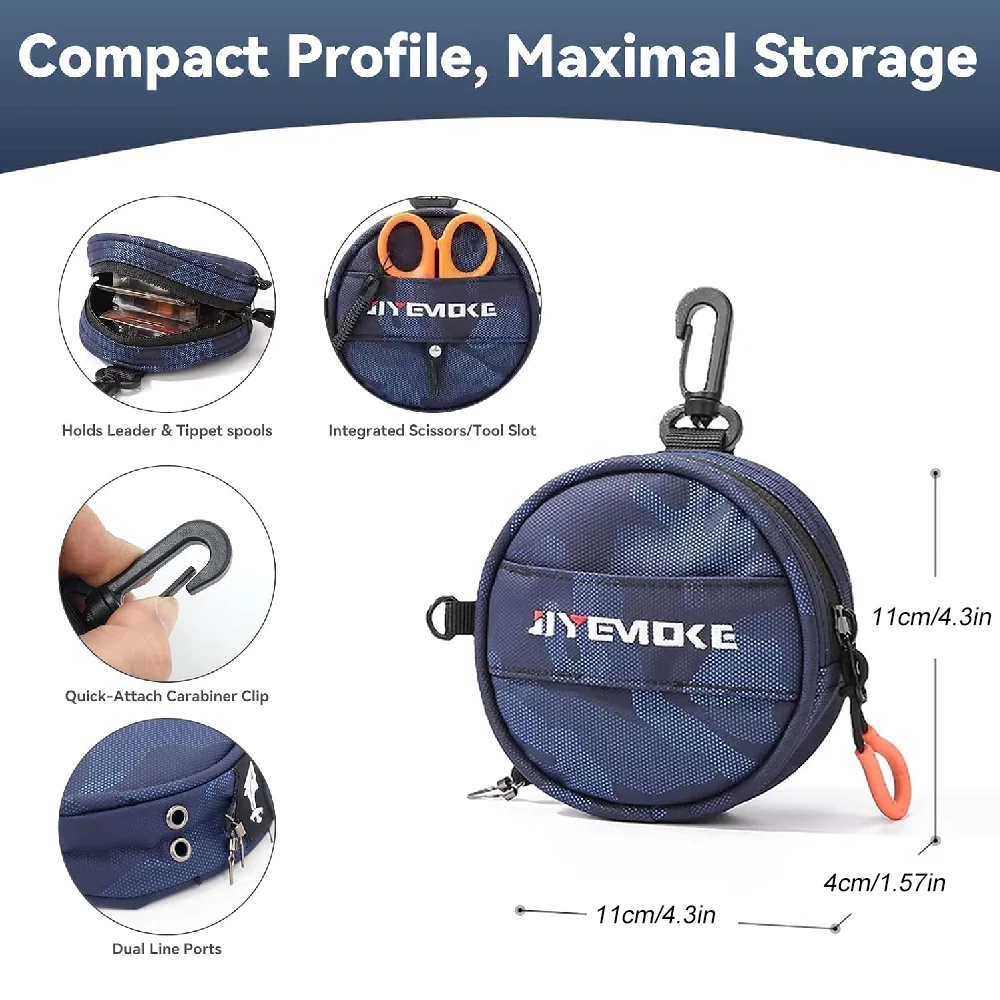Portable Round Fishing Leader Line Storage Pouch Waterproof Lure Tippet Spool Organizer Bag With Scissors Slot Carabiner Clip