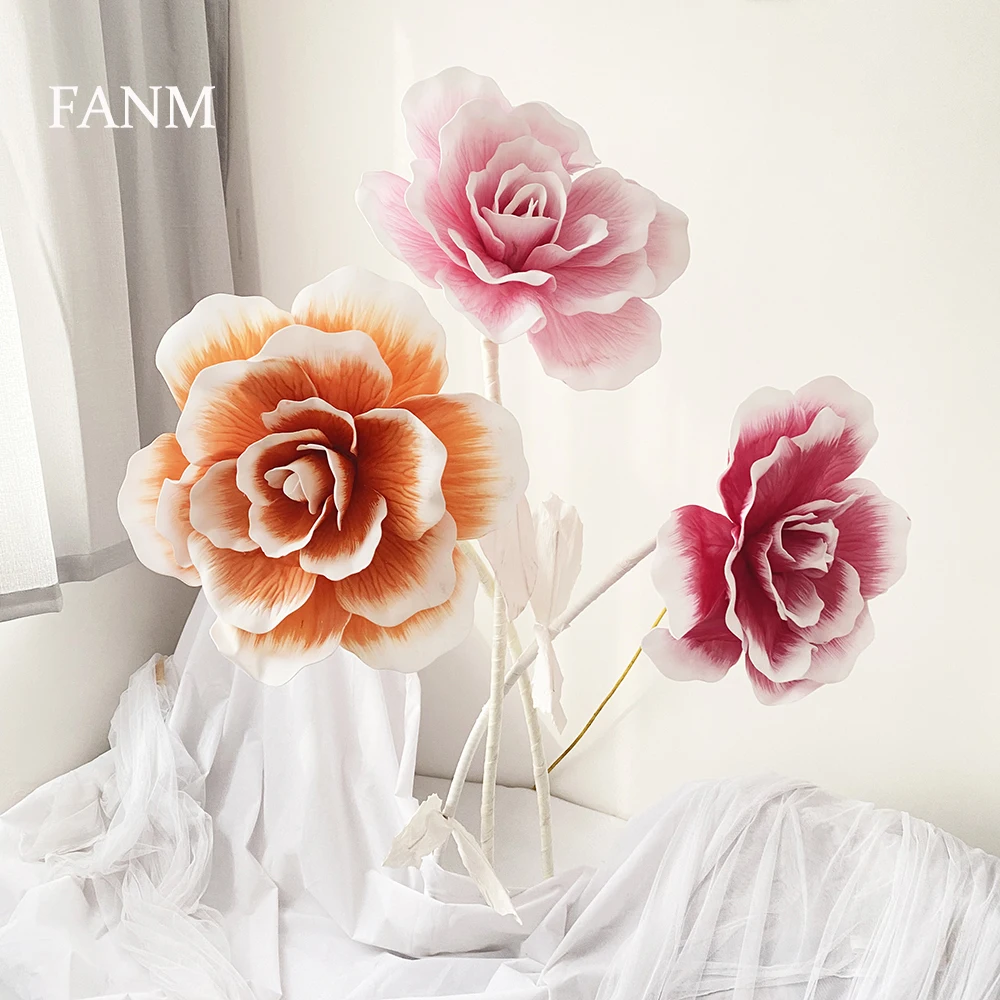 Giant Artificial Flower Foam Rose with Flower Stem and Leaf Stand Big Flower Home Wedding Party Garden Decoration