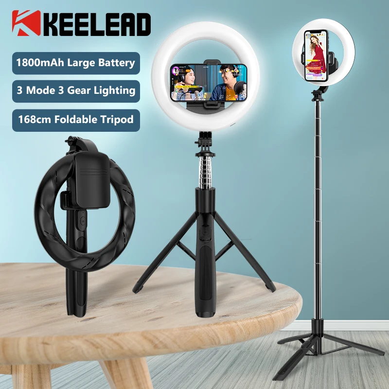 Selfie Stick with 8 inch Ring Light 1680mm Foldable Tripod with Rechargeable lamp Wireless Bluetooth for Smartphone iOS Android