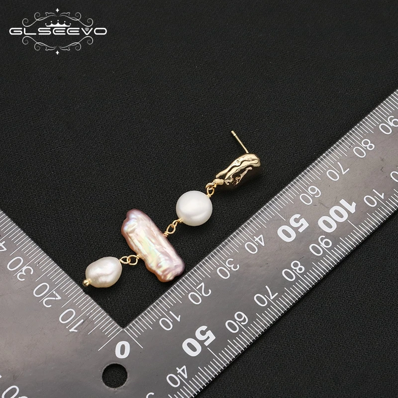 GLSEEVO Original Jewelry Earring Vintage Baroque Pearl Pendant Earrings Purple Real Pearl Earring for Prom Women Party Jewelry