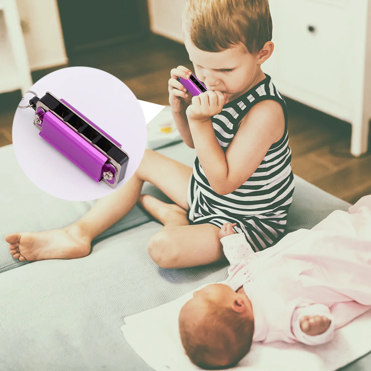 

2Pcs Harmonica Instrument 4 Holes 8 Tone for Kids Beginner Friendly Compact Design Music Learning Tool Purple Silver