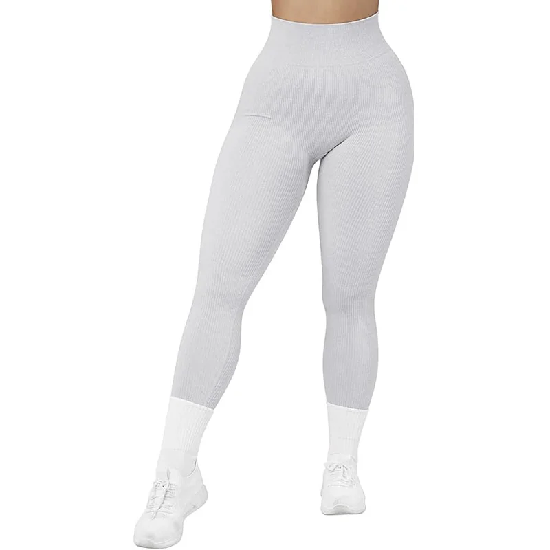 Ribbed Yoga Pants High Waisted Gym Leggings Sport Women Fitness Seamless Female Legging Running Training Tights