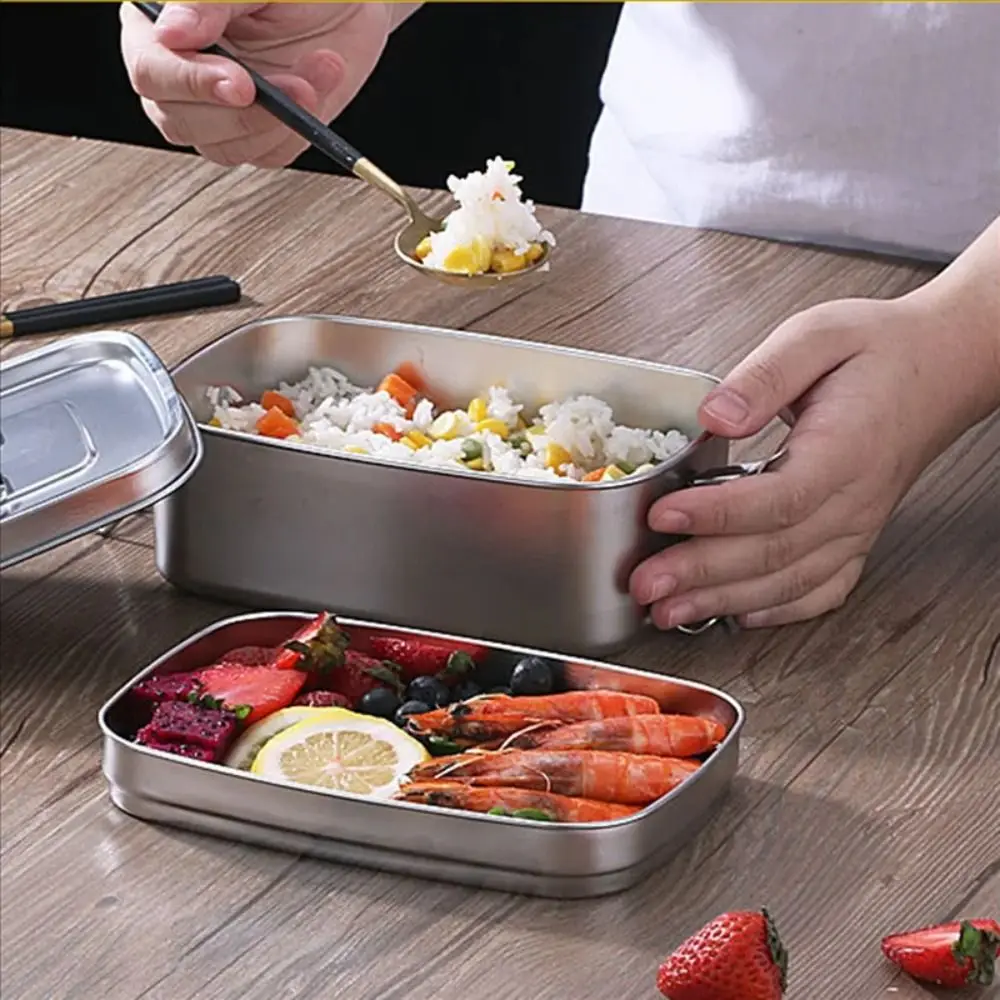 

304 Stainless Steel Stainless Steel Lunch Box Leakproof Cover Rectangle Storage Food Container Split Grid Reusable