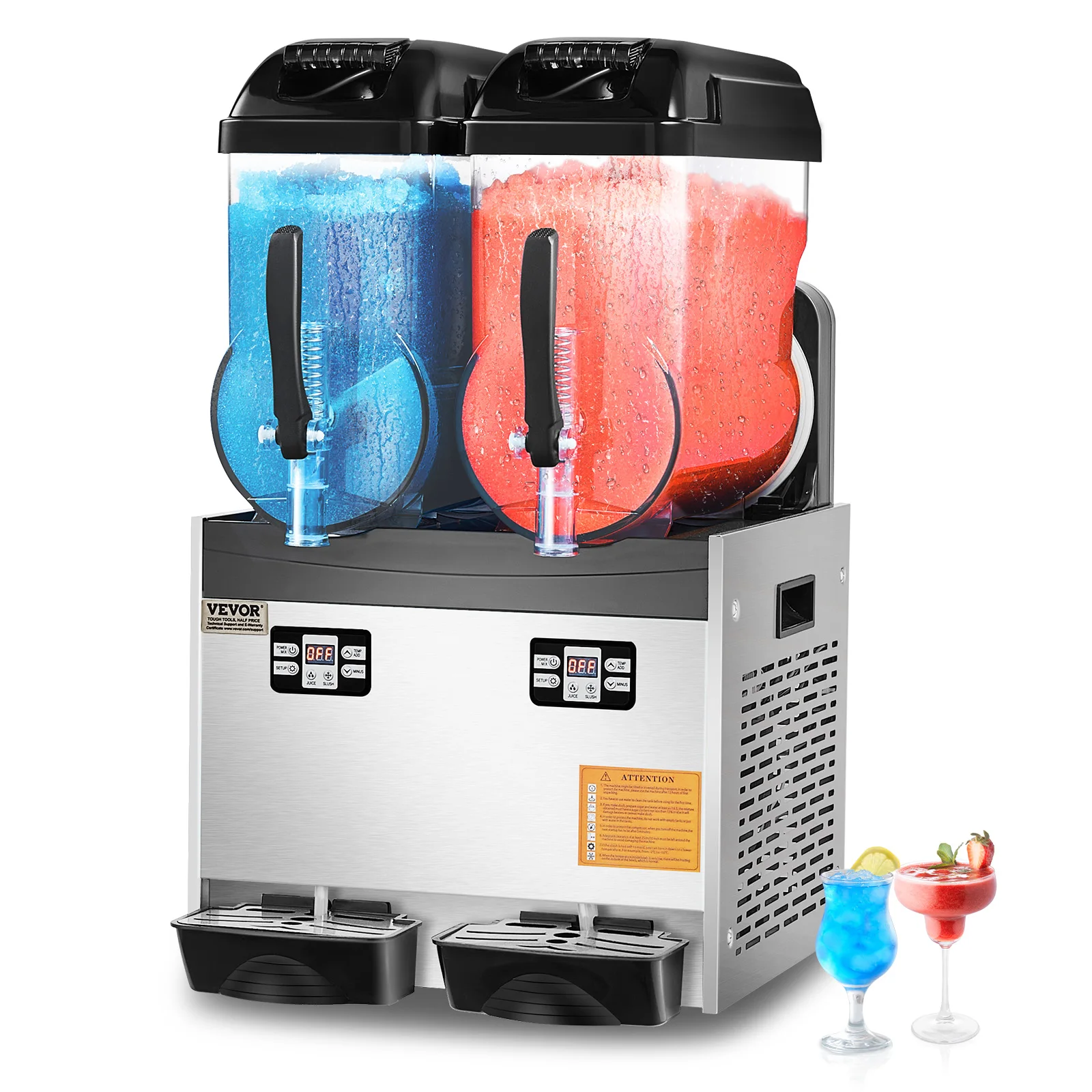 VEVOR Commercial Slushy Machine, 12Lx2 Double Tank Frozen Drink Machine, Stainless Steel Margarita Smoothie Frozen Drink Maker