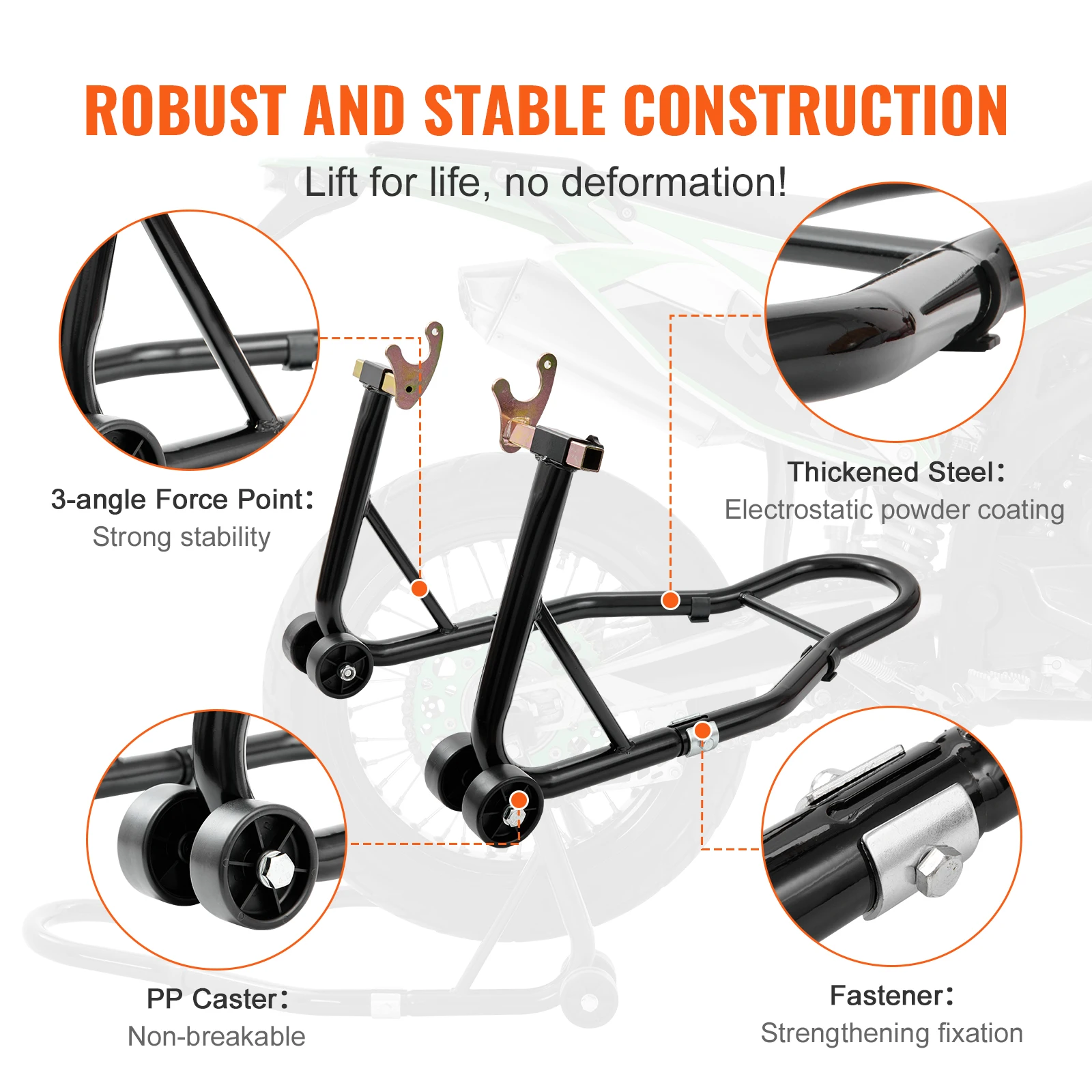 Imagem -06 - Vevor-motocicleta Stand Lift Combo Stand Dianteiro e Traseiro Wheel Stand Heavy Duty Carrinho da Roda Traseira 850lbs