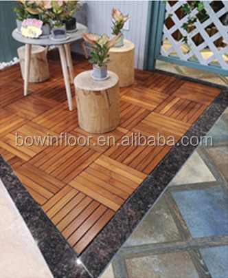 DIY Water Resistant Burma Teak Outdoor Wood Interlocking Deck Tile
