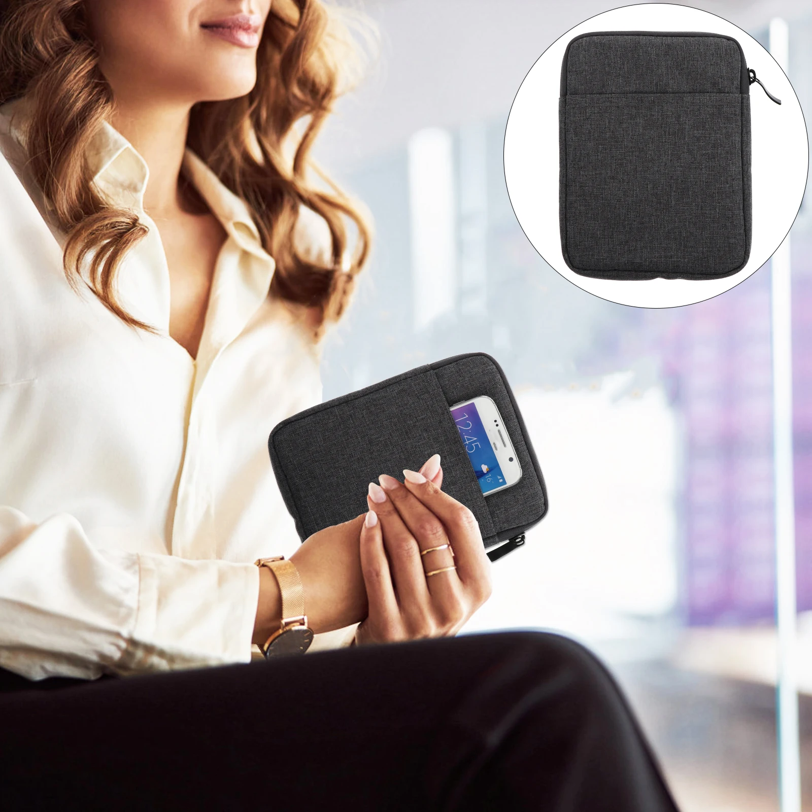 

6in E-Reader Cover Canvas Space Cotton Durable Shockproof with Pocket for Earphone Phone Ultra-Thin Protective