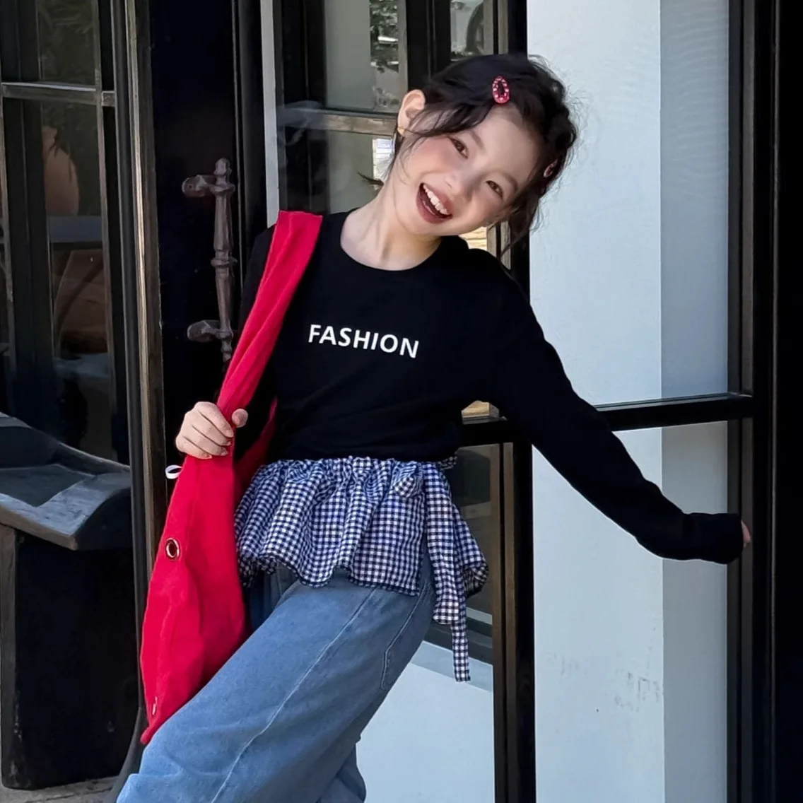 قميص بناتي للربيع والخريف النسخة الكورية بأكمام طويلة وقميص قصير متعدد الاستخدامات وغير رسمي للارتداء اليومي #1