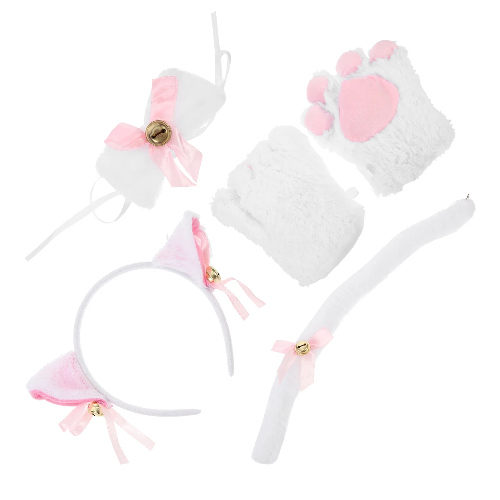 1 zestaw 1 Zestaw Rękawiczki Łapki Kostium Cosplay Kota Zestaw Ogonu Kostium Cosplay na Halloween Opaska z Kocimi Uszami Akcesoria do Odgrywania Ról