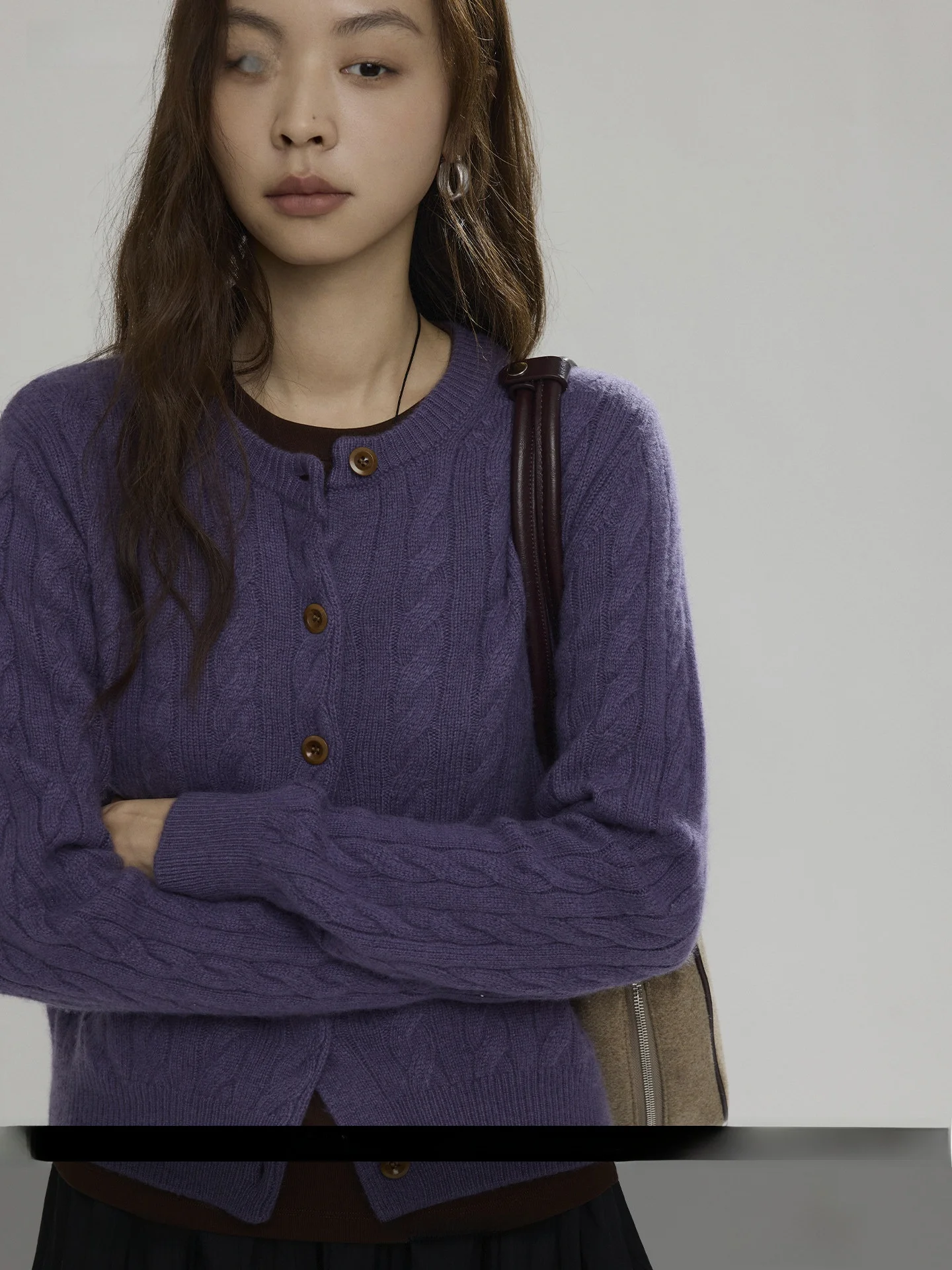 

Женский шерстяной вязаный кардиган Joli Choose фиолетового цвета с круглым вырезом, повседневный, элегантный, простой, модный, с длинными рукавами, на пуговицах