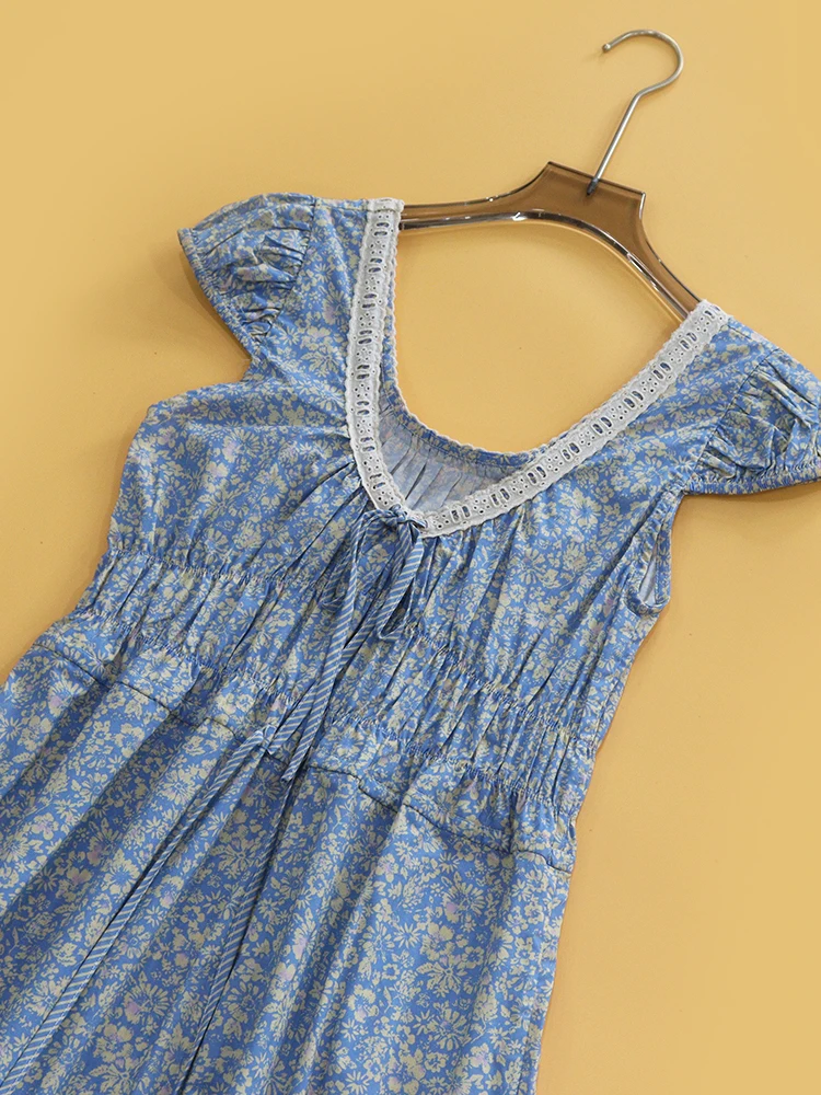 Vestido Casual de Aodão Floral Vintage com Cinto HEIDD CW2025 para Mulheres, Manga Curta, A-Line, Outono 2025