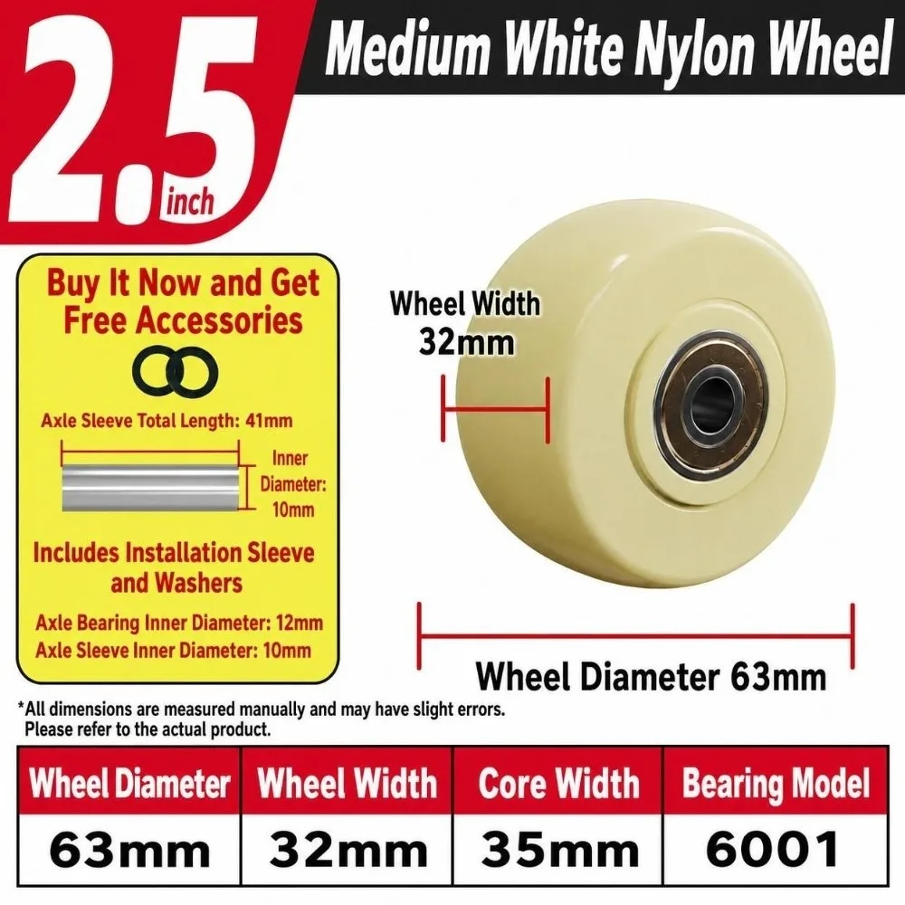 Durable 1.5-5 Inch Caster Wheel High Load Capacity Nylon Trolley Wheel Wear Resistance Roller Wheel For Chair Replacement