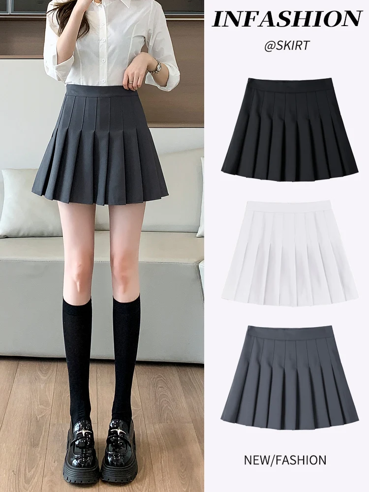 

ay Юбка с высокой талией, женская весенне-осенняя утягивающая маленькая юбка JK, летние юбки в Корейском стиле из полиэфирного волокна