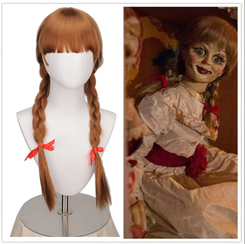 Doll Annabelle Cosplay Wig Long Brown Braided Heat Resistant Synthetic Hair Role Play Wigs