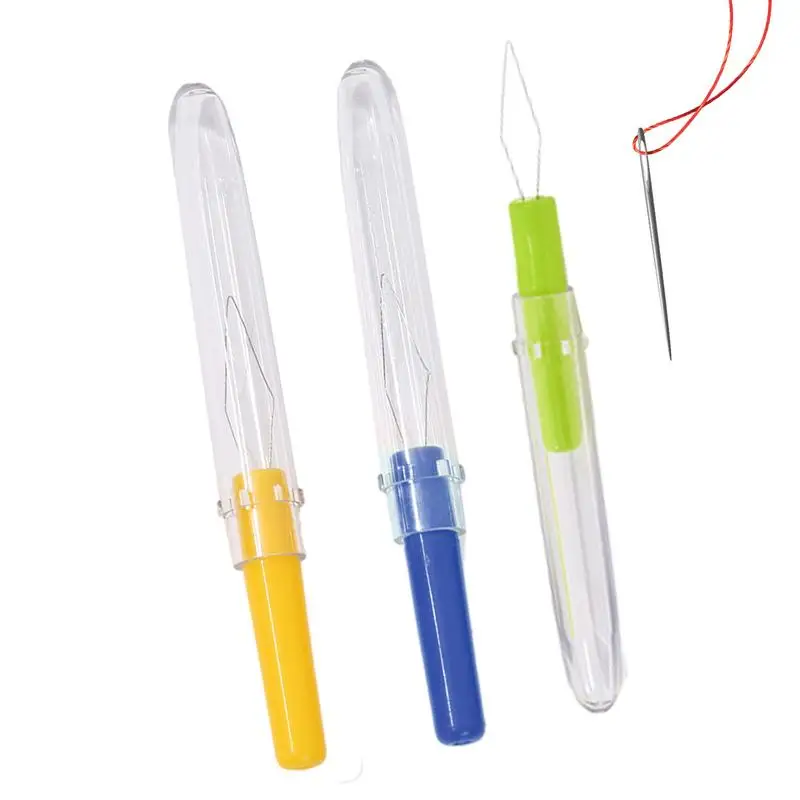 3PCS Needle Threader with Cover Small Automatic Threader Tool Portable Sewing Accessories for DIY lovers Colorful Needle