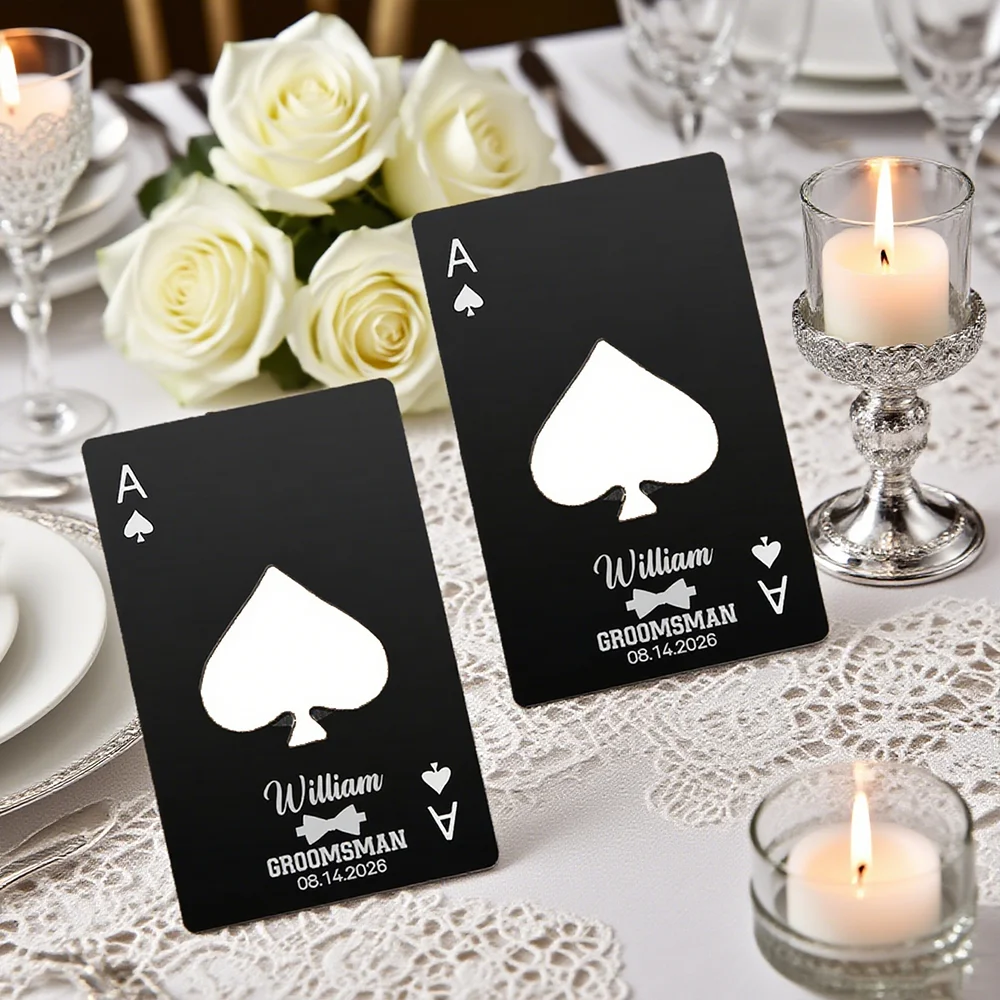 Custom Bottle Opener Groomsmen Ace of Metal Poker Card Spades Bottle Opener Wedding Favors Bachelorette Party Decor Gift Casino view 5