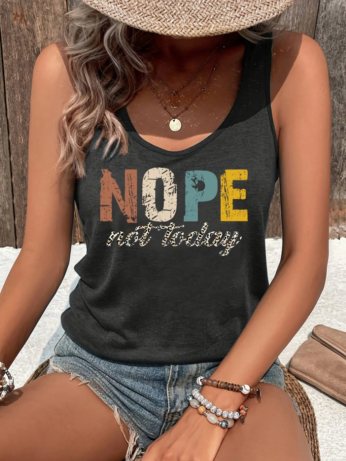 printed Summer women's loose and personalized dream catcher mesh printed vest top T-shirt comfortable sleeveless