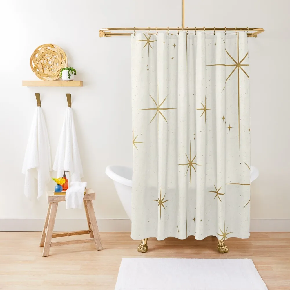 

Gold Art Deco Stars Sparkle Pattern Astrology Astronomical Vintage Style White Background Shower Curtain