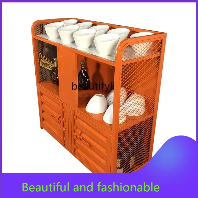 

xz1Industrial style wrought iron self-service seasoning table Fruit table Malatang restaurant Cold dish table