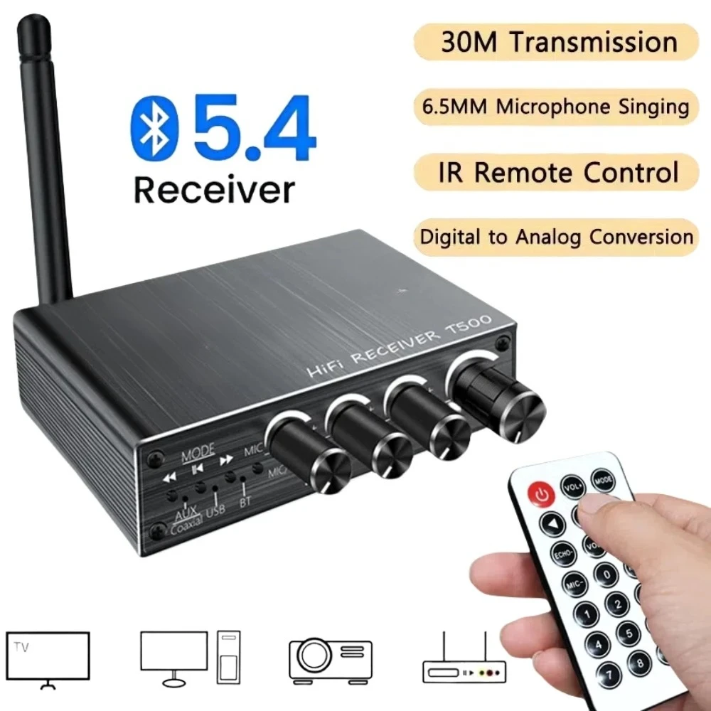 

Bluetooth 5.4 Audio Receiver DAC AUX RCA USB Coaxial Optical 6.5MM Microphone Karaoke Hifi Stereo DSP Wireless Adapter