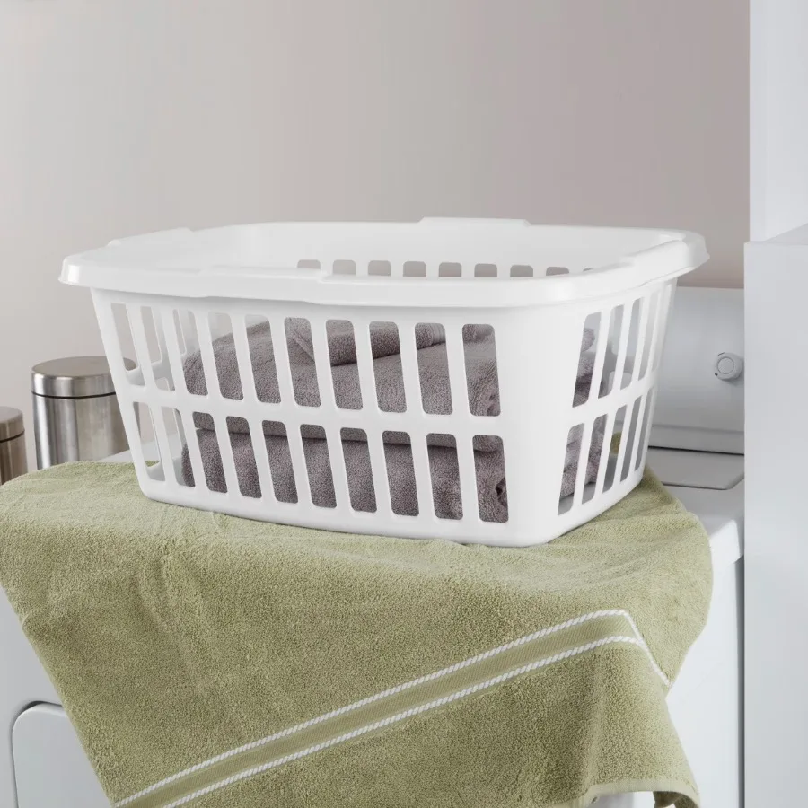 

1.5bu Laundry Basket White Large Portable Clothes Hamper with Built-In Handles, 52.8L Capacity