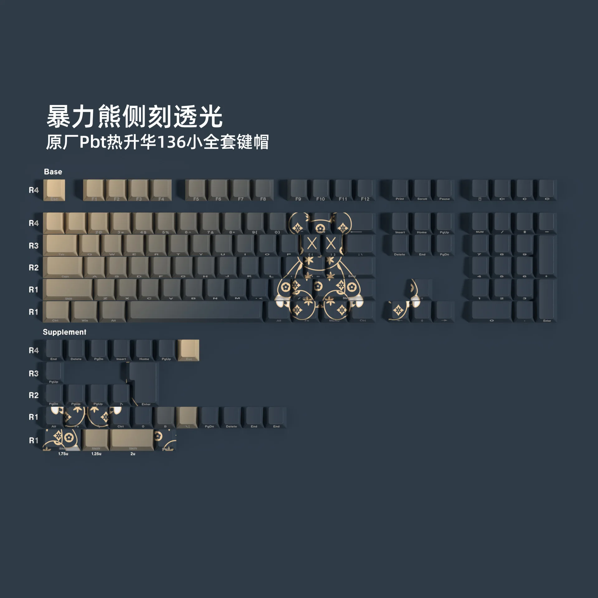 132 Keys Bear Gradient Keycaps Cherry Profiled Side-engraved Translucent MX Switch Full Set of PBT Mechanical Keyboard Keycaps