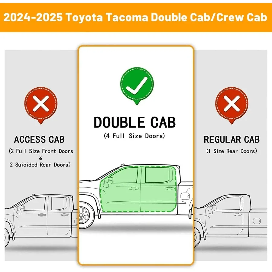 6.5 لوحات الجري تاكوما المتوافقة مع 2024-2026 تويوتا تاكوما كابينة مزدوجة 4 أبواب كاملة الحجم قضبان خطوات سوداء خطوات جانبية تأتي