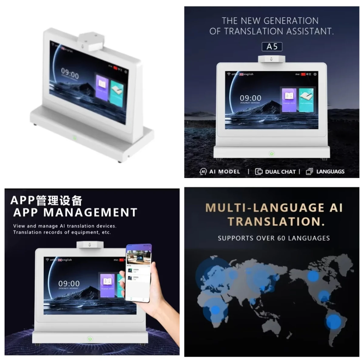 A5 AI Dual-Screen Voice Translator, 140+ Languages, 10.1