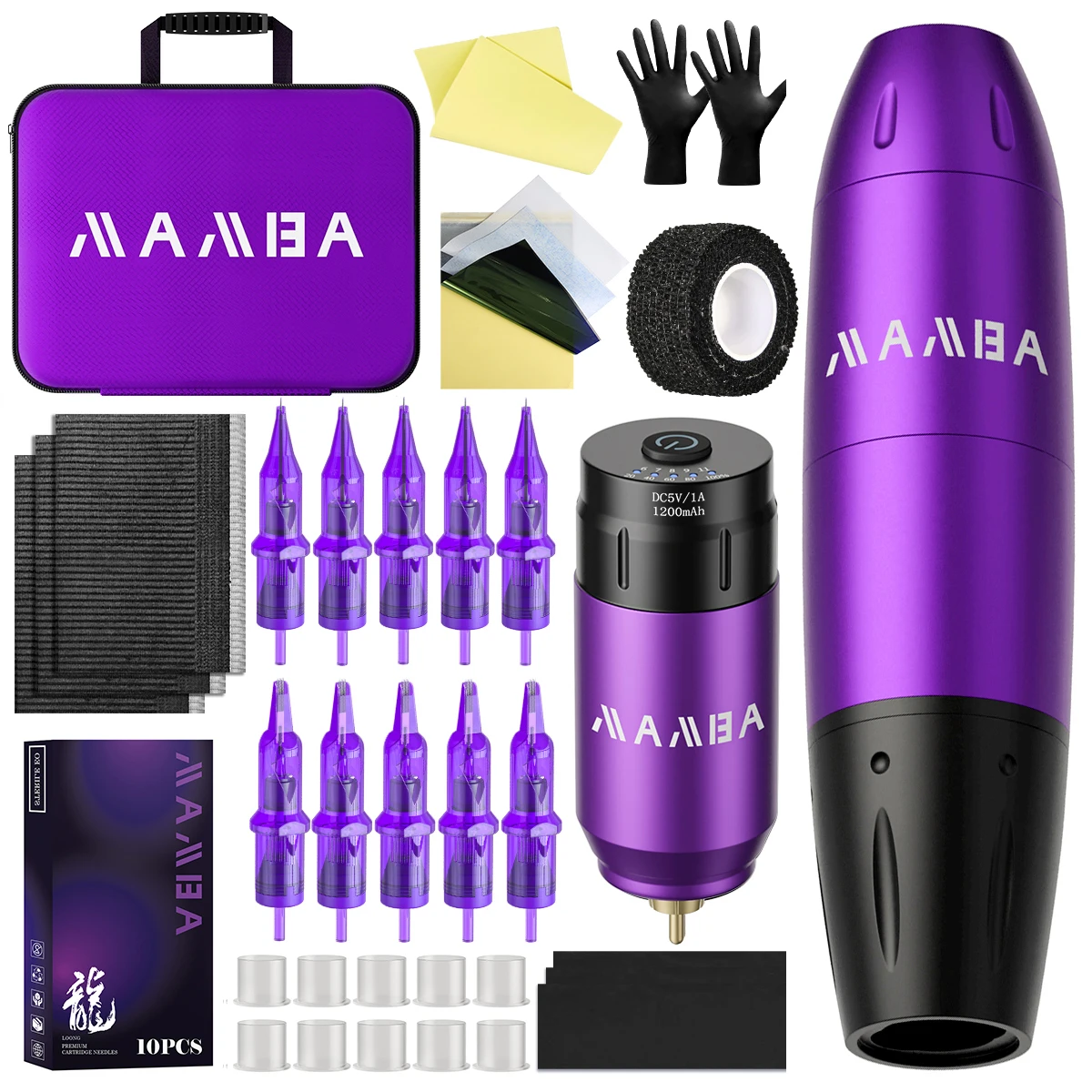 

Professional Mamba Wireless Tattoo Machine Kit Rechargeable Mini Tattoo Battery Power Set RCA Interface Rotary Tattoo Pen Kit