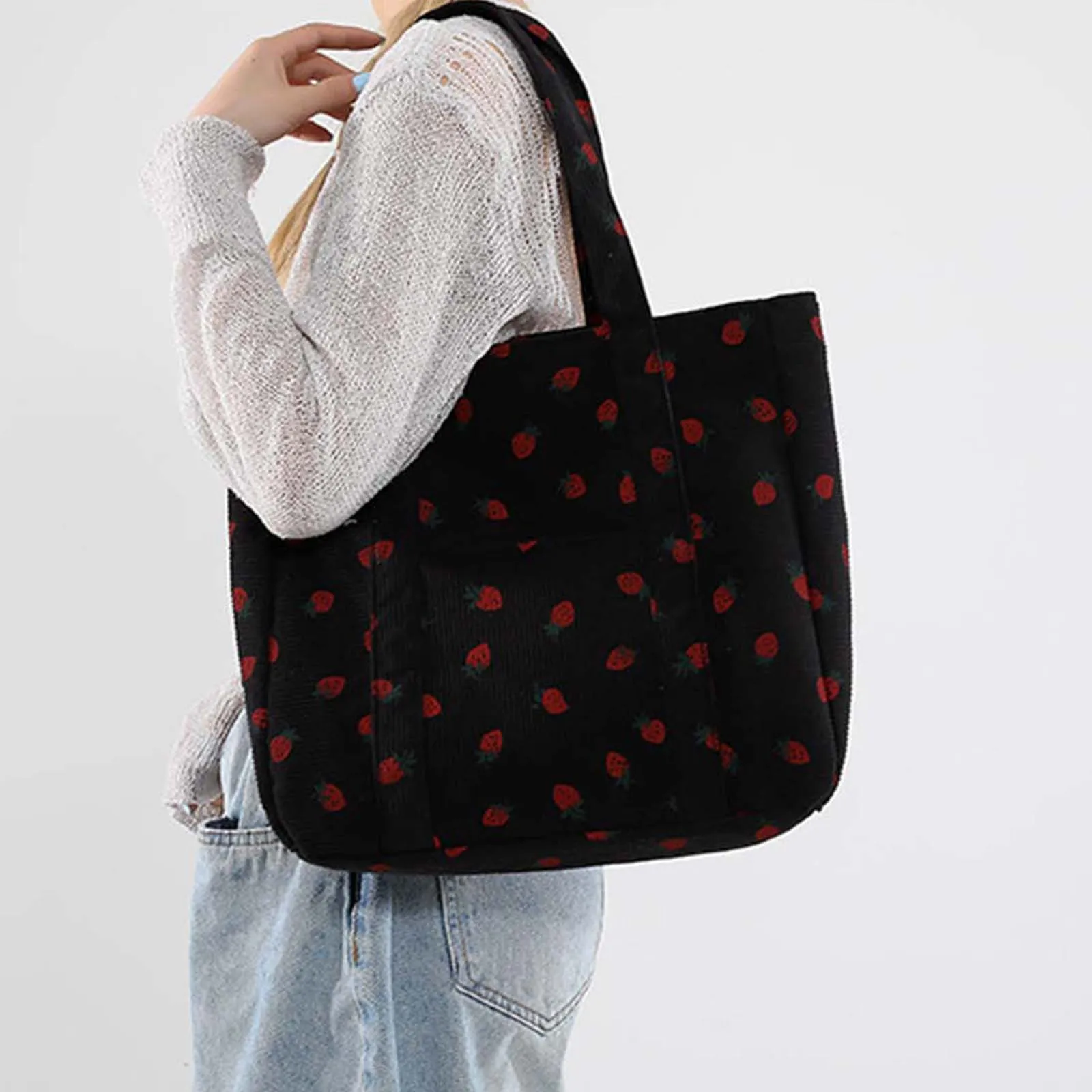 

Женская сумка через плечо, большая вместительная сумка с клубничным принтом для покупок, путешествий, работы