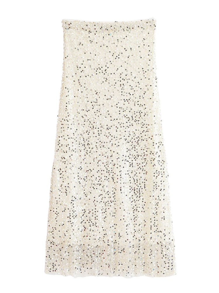 Vrouwen Chic Elegante Pailletten Rok Met Voering Hoge Taille Midi Rokken Voor Vrouwen 2025, Nieuwe Mode Avondfeest Rokken