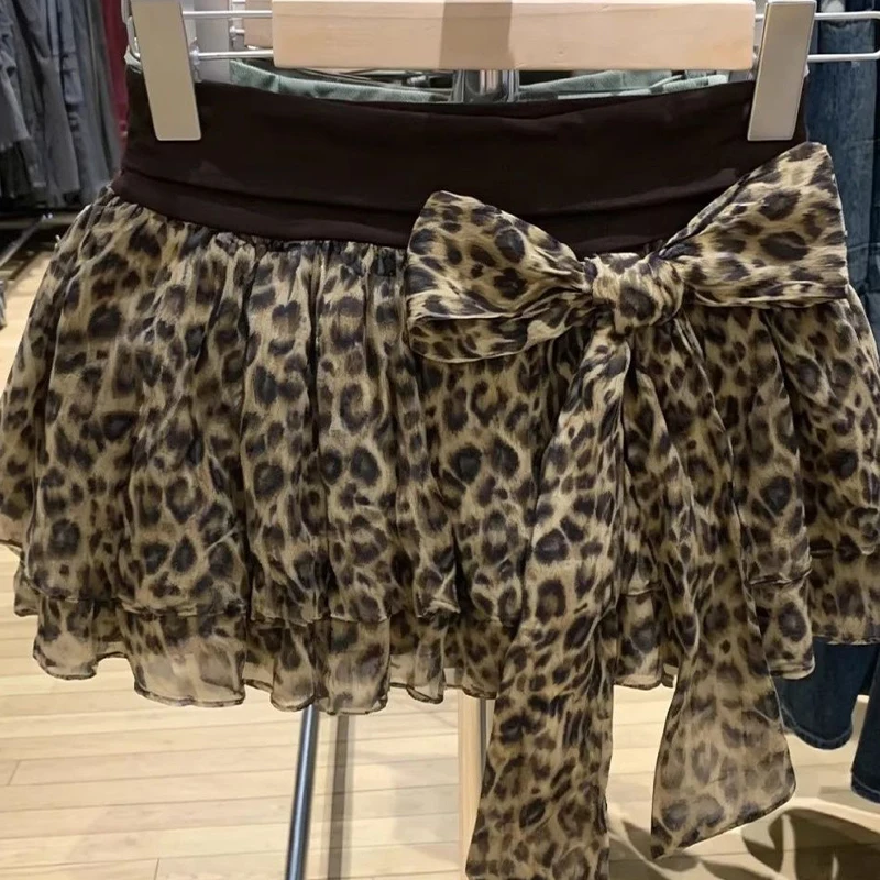 American Hot Girls Leopard Print Skirt Y2K Women Sexy Mini Skirt Summer Ruffles Cake Layered Skirt Fashion Retro Streetwear Gift