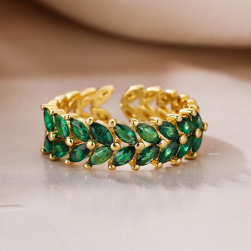GANPUP Luxuriöser Weizenähnlicher Zirkonia Verstellbarer Offener Ring für Frauen, Trendiger Fingerring für den Alltag, Schmuckgeschenk – Detail 4