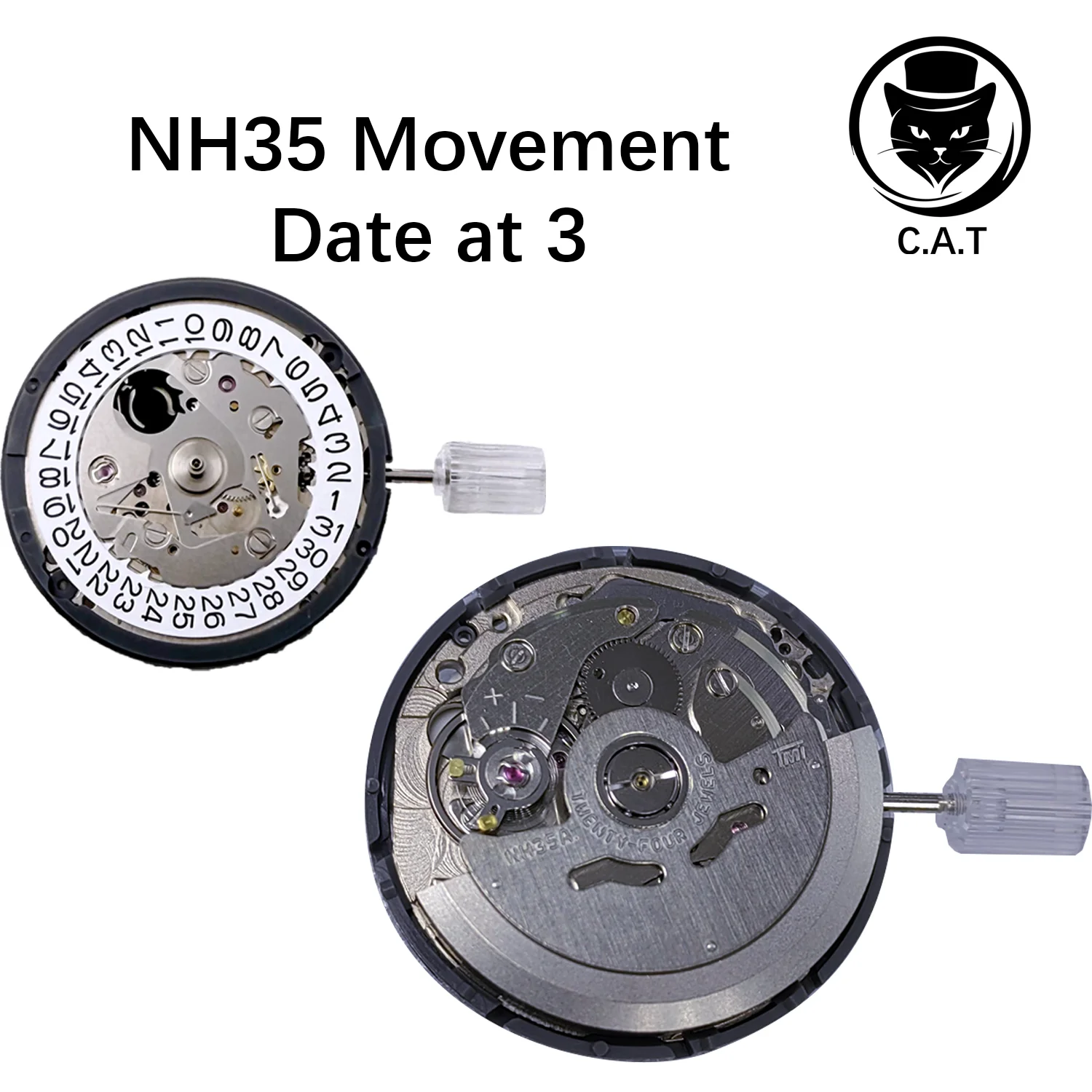 حركة سلسلة NH أوتوماتيكية 24 جواهر GMT-NH34 NH35 NH36 NH38 NH39 NH70 التاريخ عند 3 أجزاء ساعة قابلة للتخصيص C.A.T
