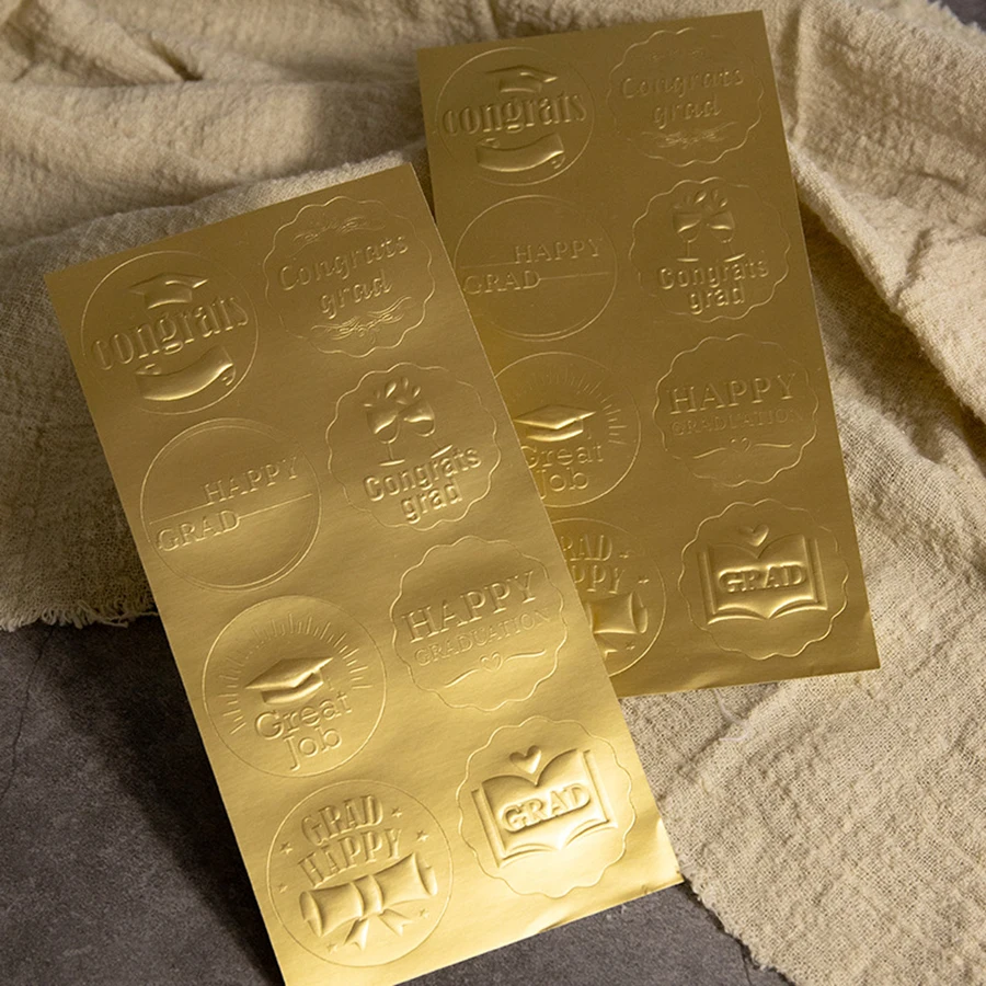 Graduation Season Stickers Embossed Grad Party Gift Seal Sticker Gold Foil Decorative Sticker Label