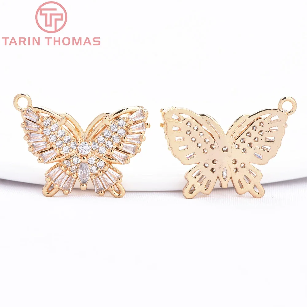 Colgantes de mariposa de latón con circonita, 4 piezas, 8932x21,5 MM, Color dorado de 18K, accesorios de joyería Diy de alta calidad, 23,5