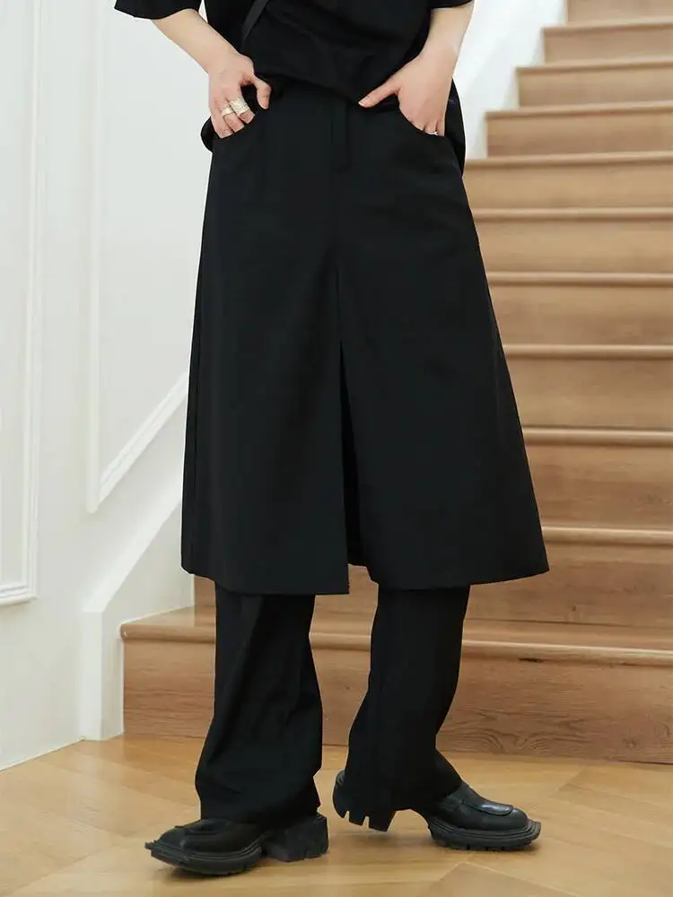 High Waist Black Elastic Double Layers Long Wide Leg Pants New Loose Fit Trousers Women Fashion Spring Autumn 2026 1DFZ6A