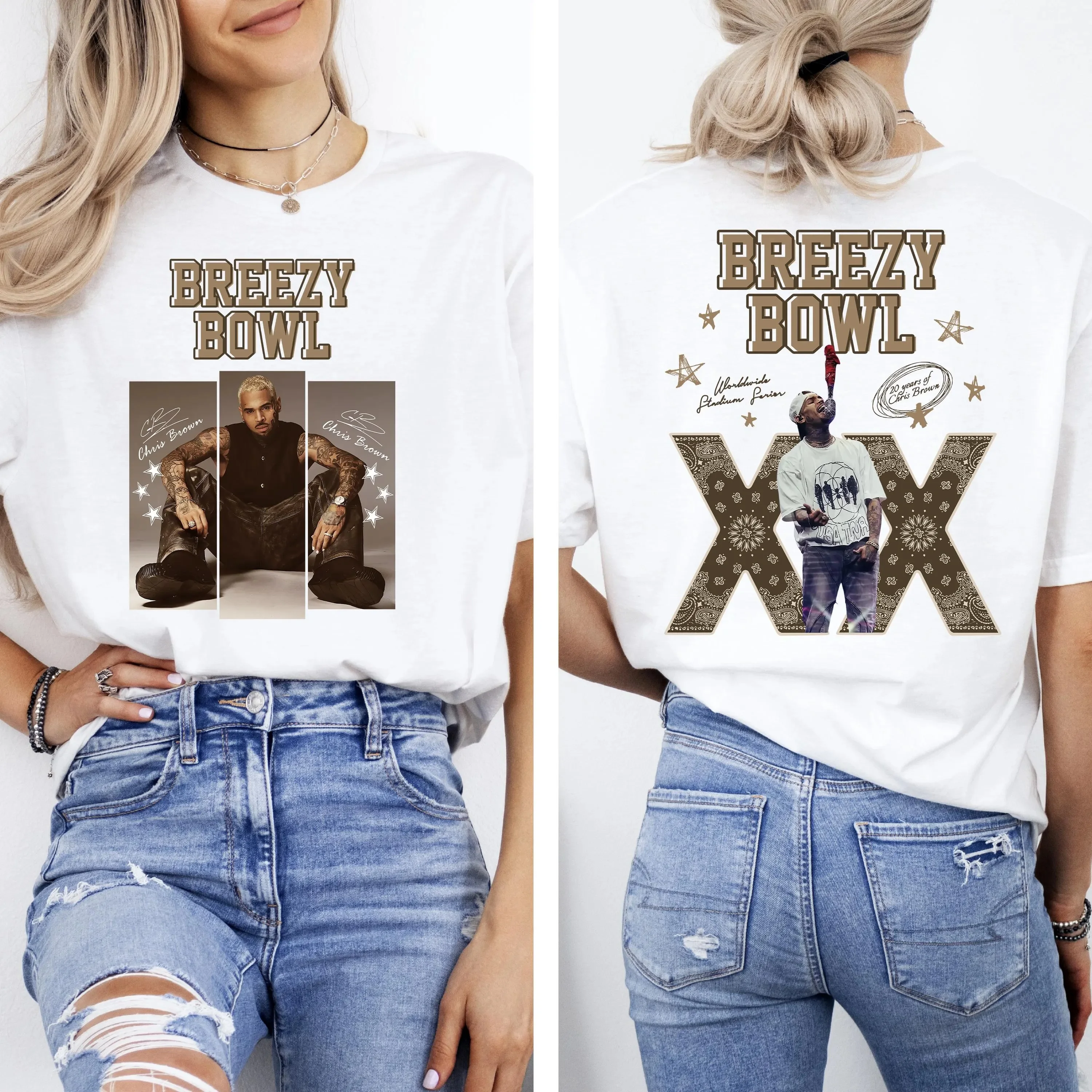 Chris Brown 2025 Breezy Bowl XX T-Shirt Chris Brown Album Shirt Chris Brown Fan Geschenk Chris Brown Merch Rundhals-Baumwoll-T-Shirt