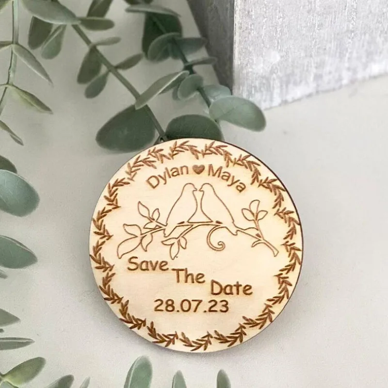 Magnete da sposa rustico personalizzato, salva la data, magnete da frigorifero in legno, accessorio per invito a nozze per gli ospiti, bomboniera