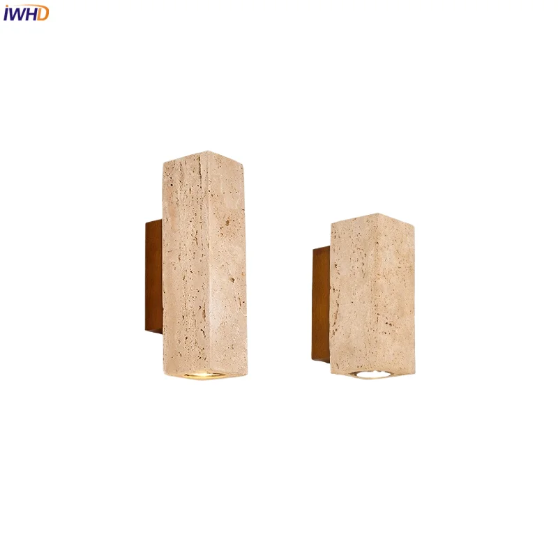 

IWHD Square Lampshade LED Wall Lamps Sconce Balcony Bedroom Aisle Stone Wood Home Decor Bathroom Mirror Light Fixtures Lampe