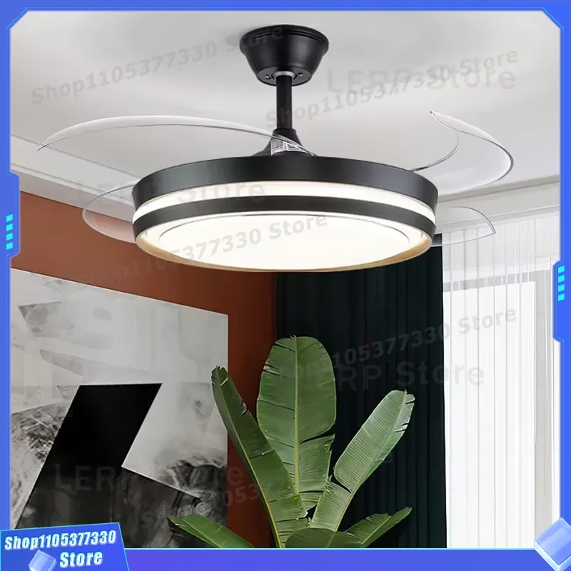 Modern Black 4 Blade Ceiling Fan Light with Remote Control Dimmable LED Lamp Copper Motor Flush Mount for Bedroom Living Room