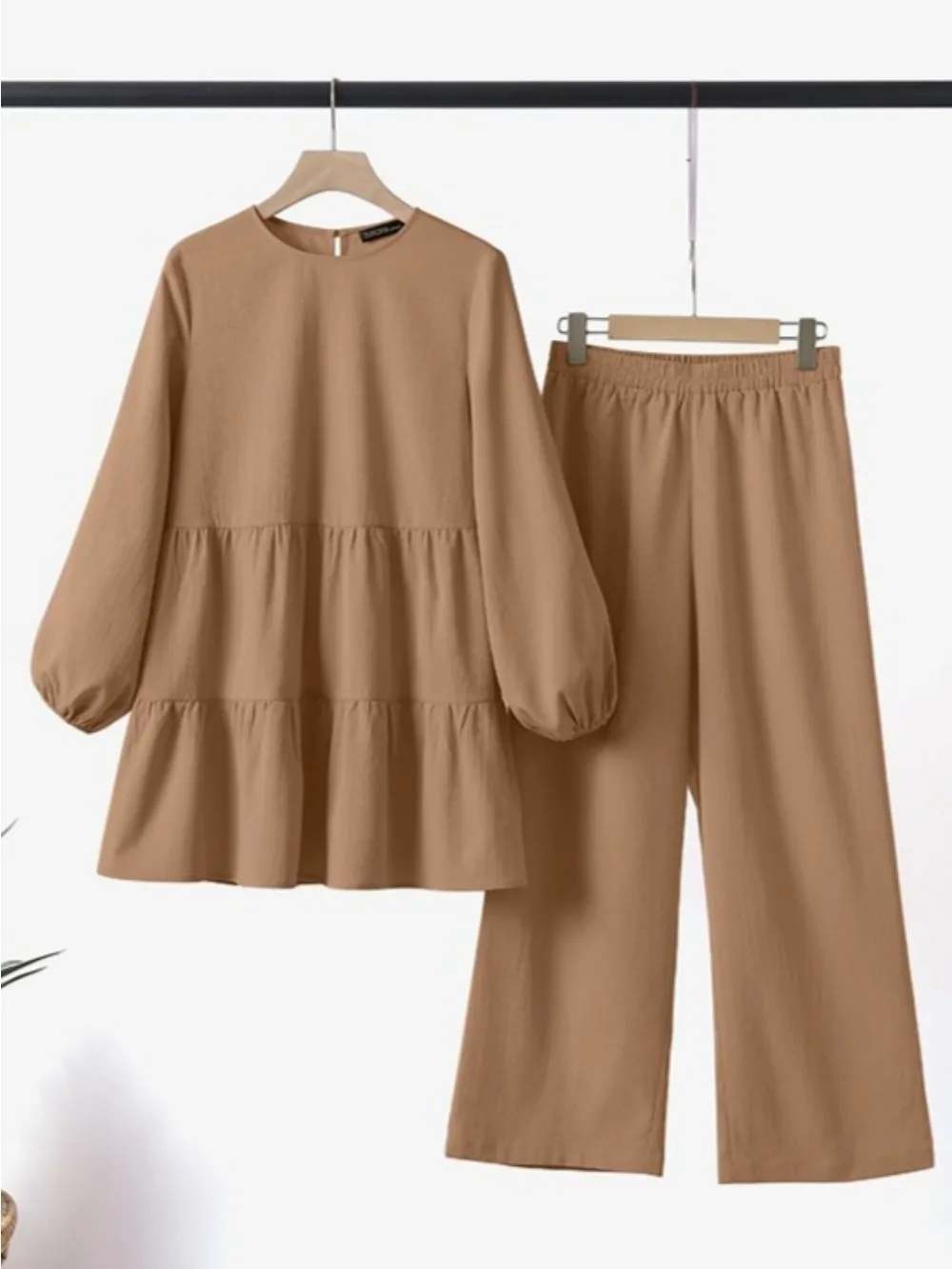 طقم نسائي مسلم مكون من قطعتين بلوزة بنطال ذو قصة أرجل واسعة بدلة رمضان عيد دبي إسلام عربي متواضع ملابس سعودية مجموعات Musulman #5