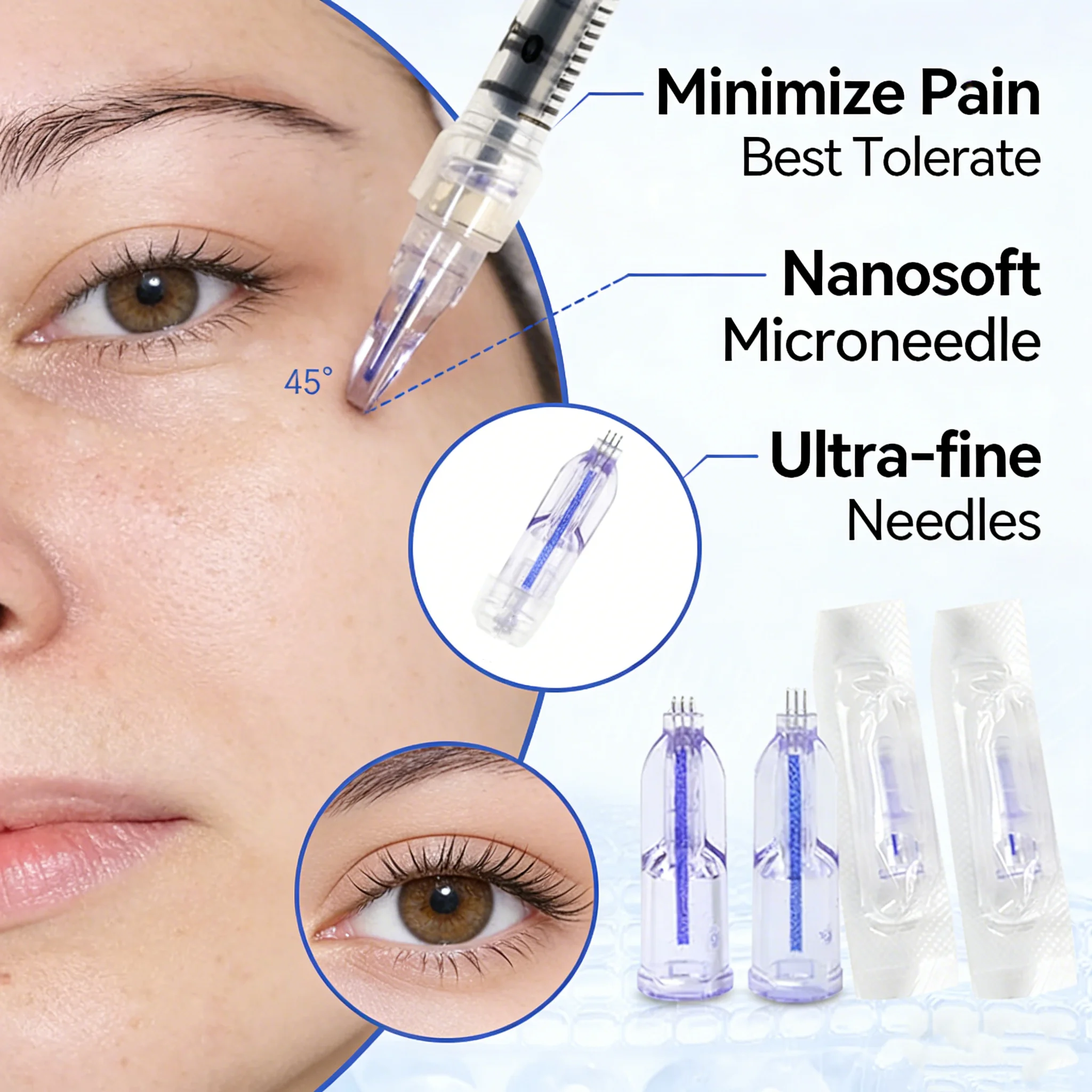 Cartouche de microneedling Nanosoft de qualité médicale, 3 aiguilles 34G, têtes de remplacement d'aiguilles indolores pour outil de soin de la peau du visage