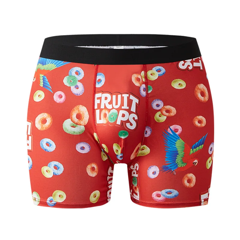 Men Sports Boxers Underwear Underpants Sport Red M L XL Fruit Loops Print Ventilate Fashion Fitness