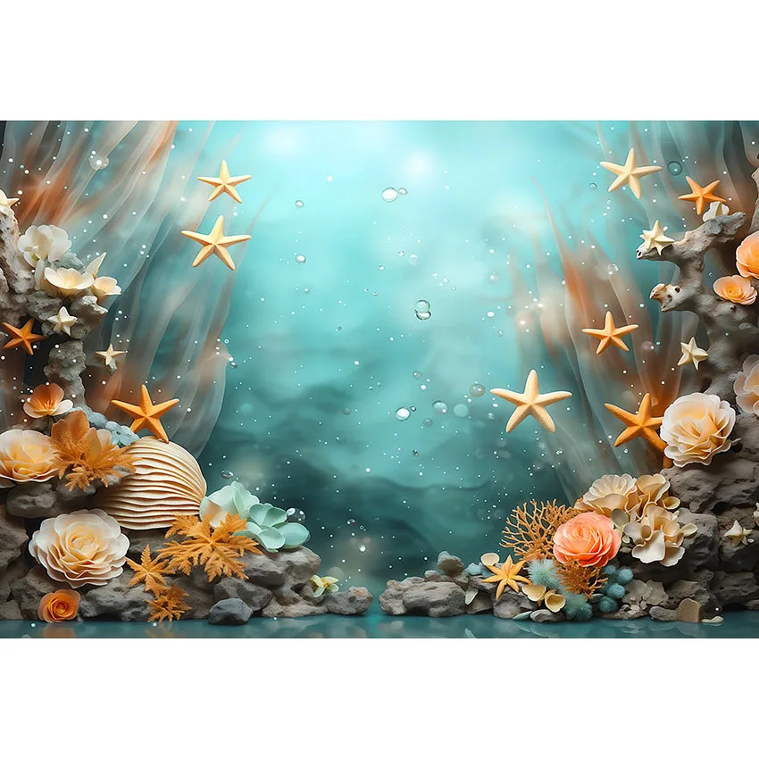 Avezano latar belakang putri duyung cangkang bintang laut dongeng bayi kue ulang tahun Smash anak fotografi latar belakang foto alat peraga Studio