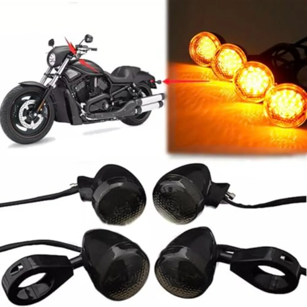

Motorcycle 2 Pairs Black Turn Signal Light 41 mm Fork Clamp Front Rear Set LED Turn Signals For Harley Sportster XL 883 1200