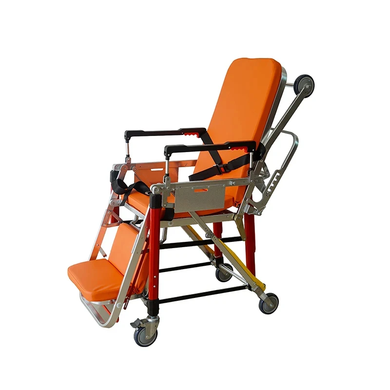 high quality High Strength Aluminum Alloy Chair Folding Ambulance Stretcher with Adjustle Backrt and Safety Belts